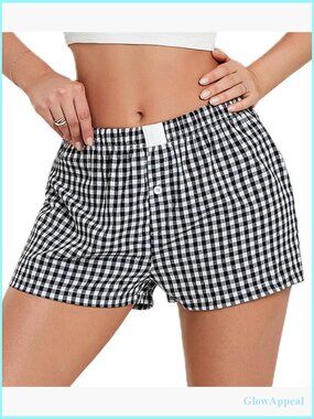 Women's Gingham Pajama Shorts Elastic Waist Lounge Sleep Bottoms Y2K